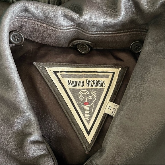 Marvin Richards Vintage Chocolate Brown Leather Zip Front Belted Jacket Size M - Picture 7 of 12